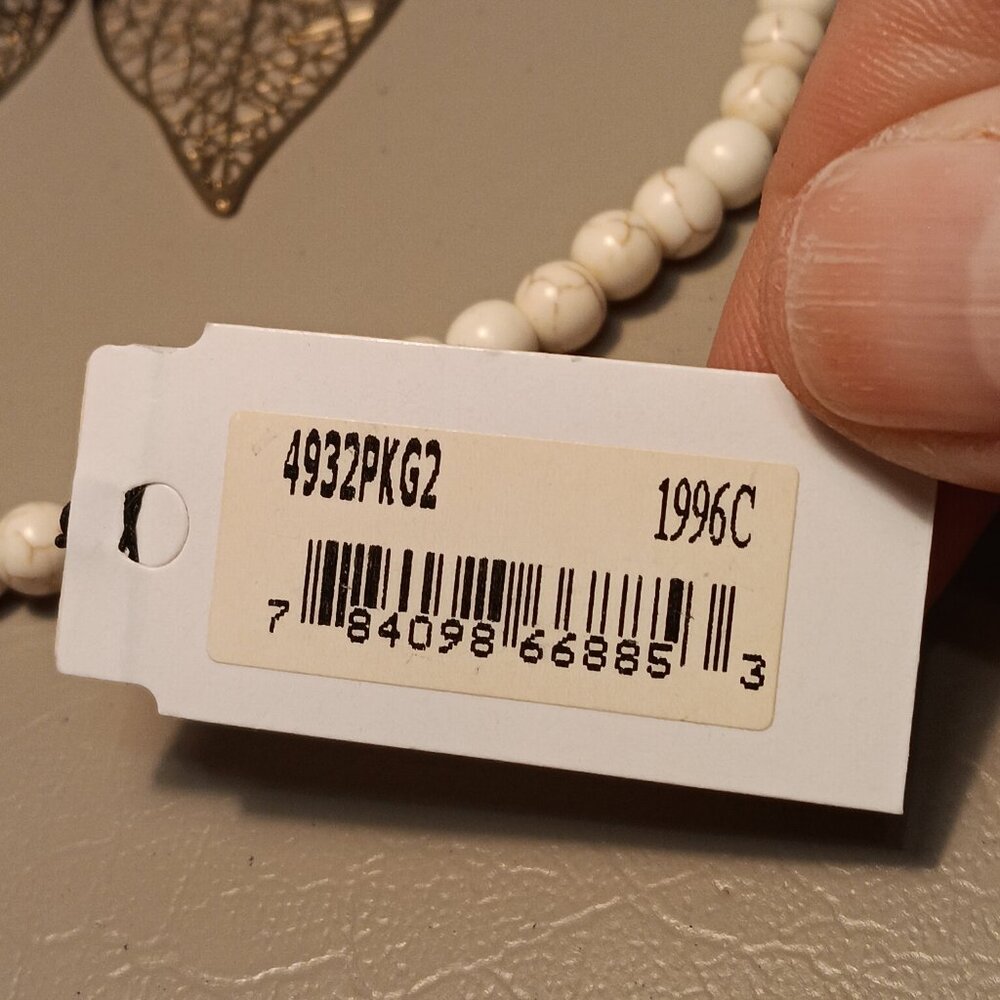 Ava Renee natural tones stone beads necklace & filigree leaf earrings - NWT - - Picture 4 of 9